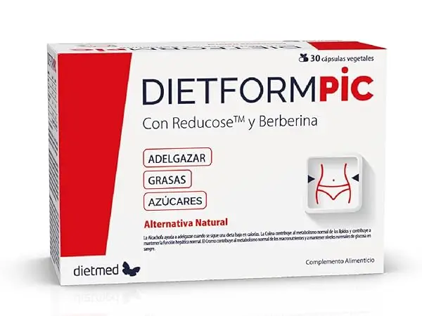 Dietmed |DIETFORMPIC - 30 CAPS | con Berberina, Reducose, Alcachofa, Colina y Cromo | La alternativa Natural | Vegano | Sin Gluten | Sin Azúcar | Sin Almidón | Sin Gluten | Sin Lactosa | Sin Levadura